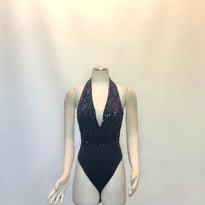 Multichrome Sequin Halter Top Bodysuit